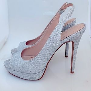 Aldo silver sparkly peep toe sling back platform
